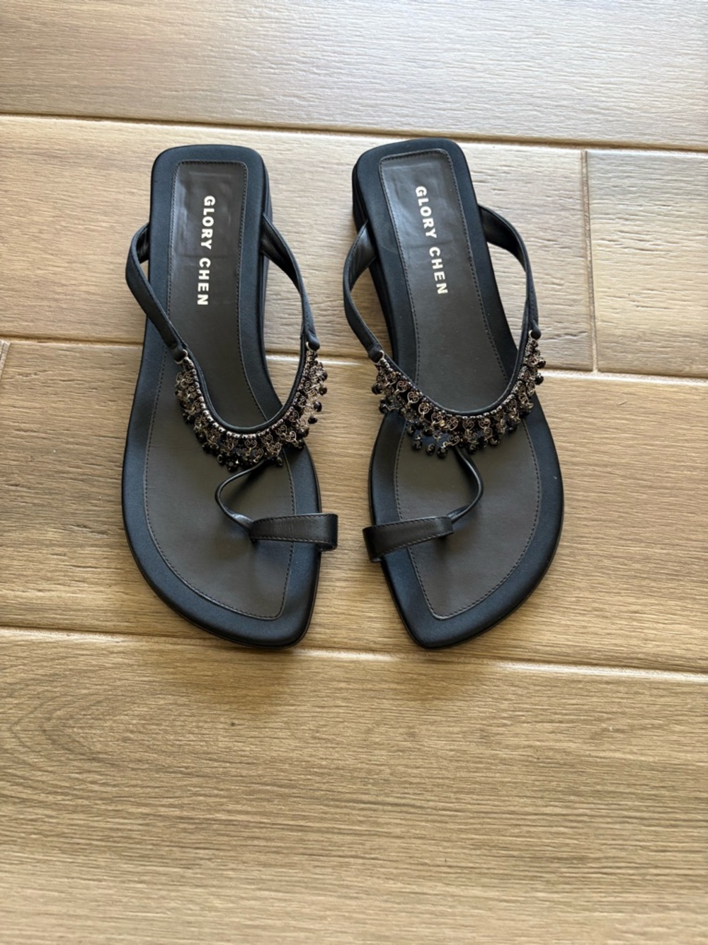 Black Beaded Toe-Loop Sandals